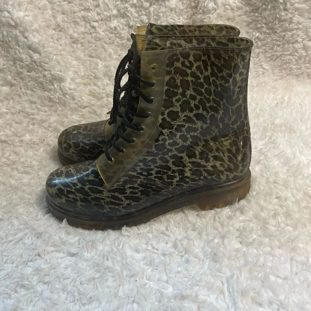 Animal Prints Rubber lace up combat rain boots size 11